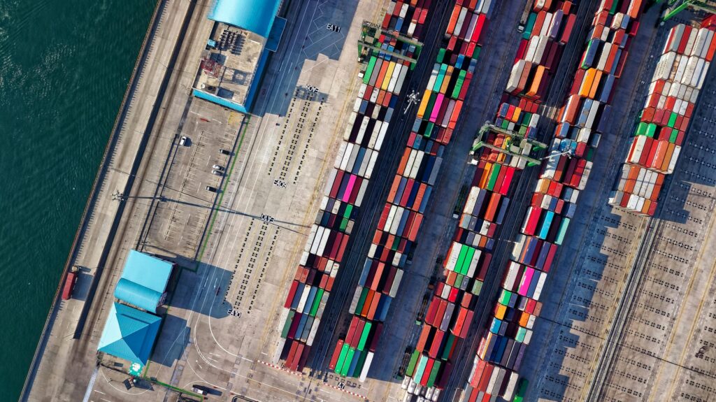 Shipping containers at a port
