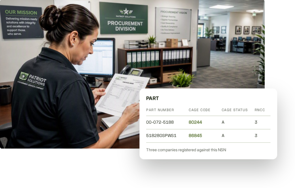 Procurement specialist checking NSN details in OpenFLIS